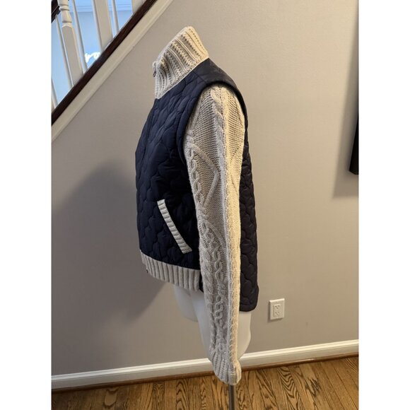 VERONICA BEARD Patra Mixed-media Quilted Cable-knit Jacket In Navy XS - Picture 4 of 6